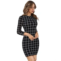 Women's Polyester Solid High Neck Full Sleeve Dresses (Black) - M