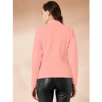 Women's Polyester Solid High Neck Full Sleeve T-Shirt (Peach) - L