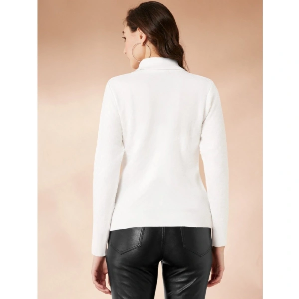 Women's Polyester Solid High Neck Full Sleeve T-Shirt (White) - L