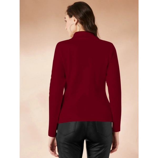 Women's Polyester Solid High Neck Full Sleeve T-Shirt (Maroon) - L