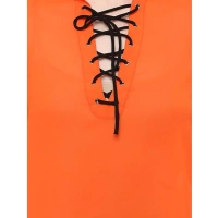 Women's Polyester Solid Long Sleeves Regular Top (Orange) - L
