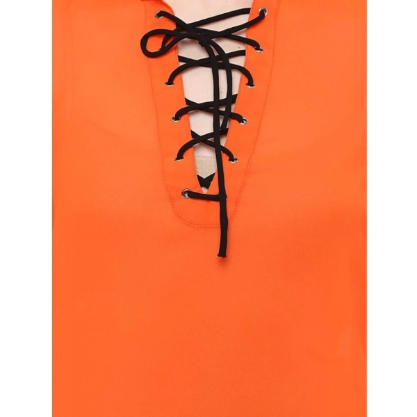 Women's Polyester Solid Long Sleeves Regular Top (Orange) - L