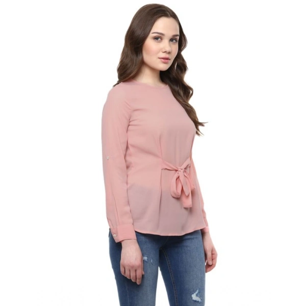 Women's Polyester Solid Long Sleeves Regular Top (Pink) - XL