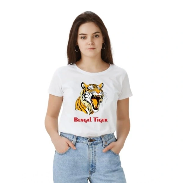 Women's Polyester Solid Printed Round Neck Half Sleeve T-shirt (White) - M