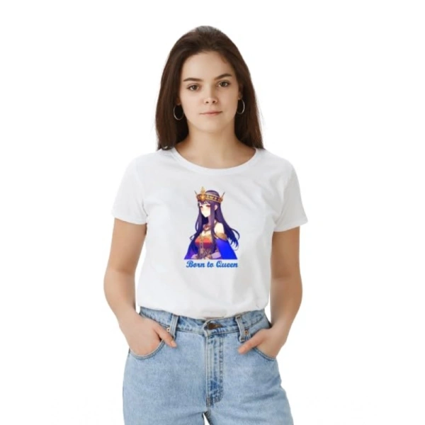 Women's Polyester Solid Printed Round Neck Half Sleeve T-shirt (White) - L