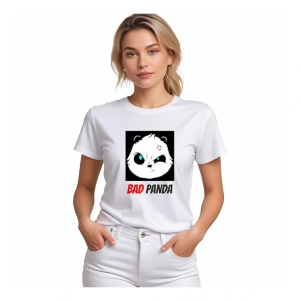 Women's Polyester Solid Printed Round Neck Half Sleeve T-shirt (White) - M