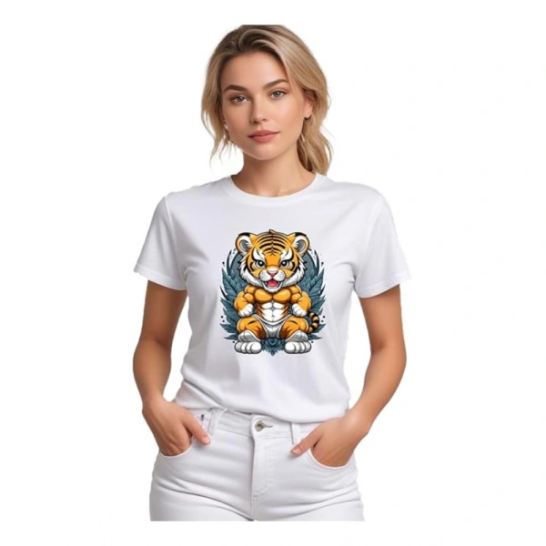 Women's Polyester Solid Printed Round Neck Half Sleeve T-shirt (White) - L