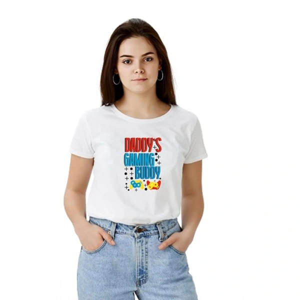 Women's Polyester Solid Printed Round Neck Half Sleeve T-shirt (White) - L