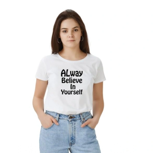 Women's Polyester Solid Printed Round Neck Half Sleeve T-shirt (White) - L
