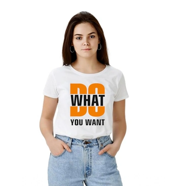 Women's Polyester Solid Printed Round Neck Half Sleeve T-shirt (White) - L