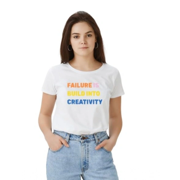 Women's Polyester Solid Printed Round Neck Half Sleeve T-shirt (White) - M