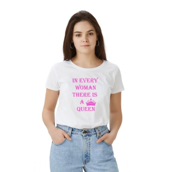 Women's Polyester Solid Printed Round Neck Half Sleeve T-shirt (White) - L