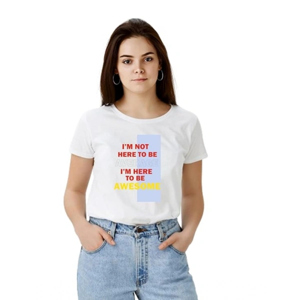 Women's Polyester Solid Printed Round Neck Half Sleeve T-shirt (White) - M