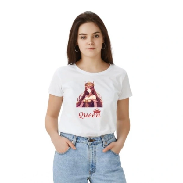 Women's Polyester Solid Printed Round Neck Half Sleeve T-shirt (White) - L