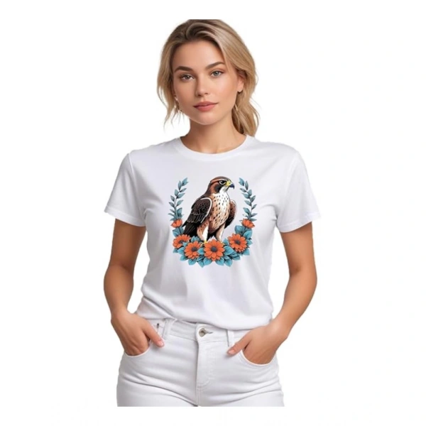 Women's Polyester Solid Printed Round Neck Half Sleeve T-shirt (White) - M