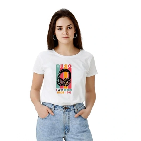 Women's Polyester Solid Printed Round Neck Half Sleeve T-shirt (White) - L