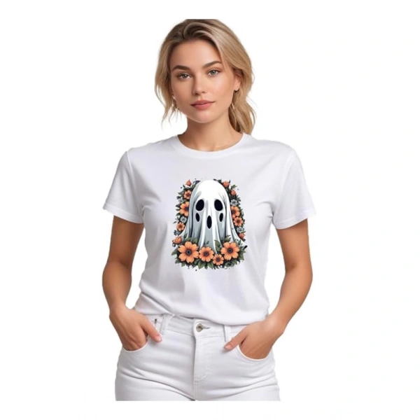 Women's Polyester Solid Printed Round Neck Half Sleeve T-shirt (White) - M