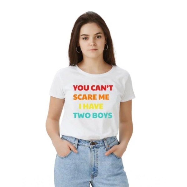 Women's Polyester Solid Printed Round Neck Half Sleeve T-shirt (White) - M