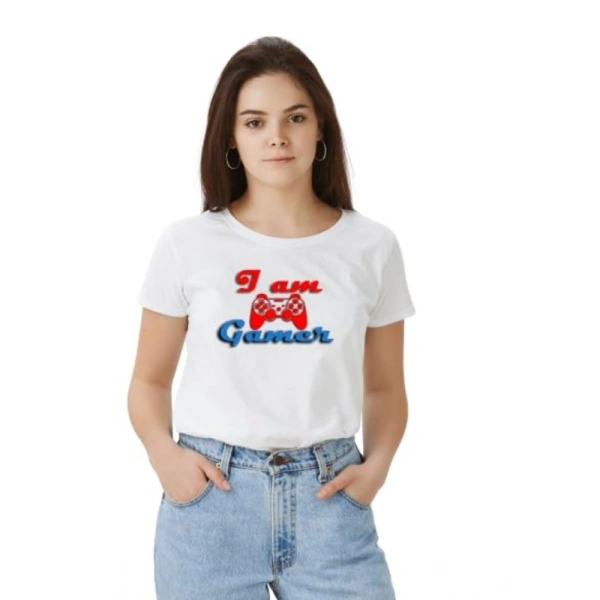 Women's Polyester Solid Printed Round Neck Half Sleeve T-shirt (White) - L