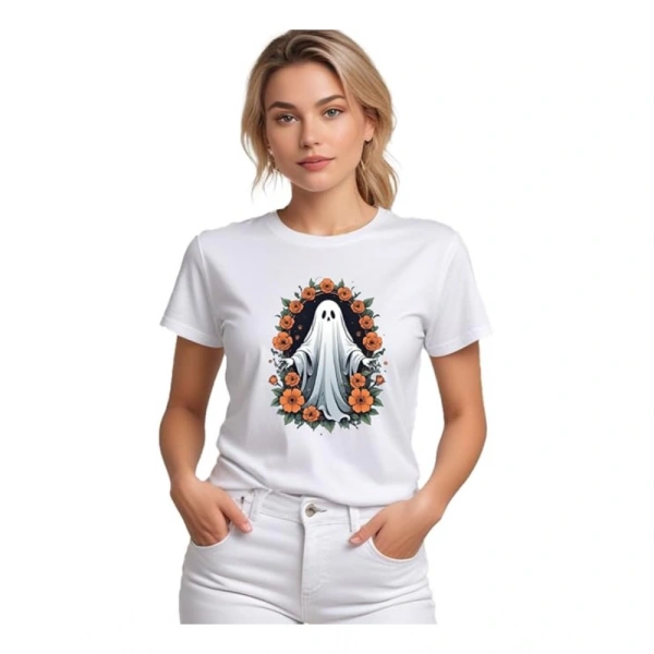 Women's Polyester Solid Printed Round Neck Half Sleeve T-shirt (White) - L
