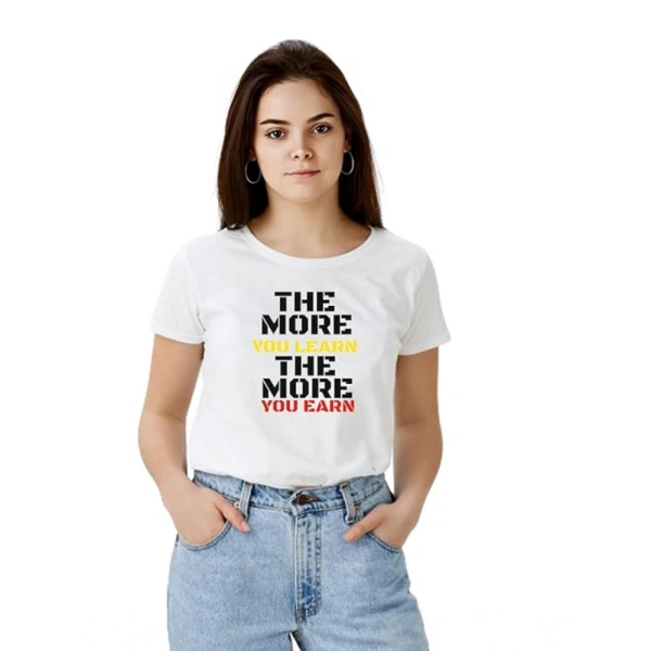 Women's Polyester Solid Printed Round Neck Half Sleeve T-shirt (White) - L