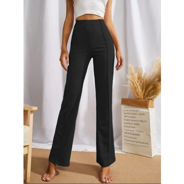 Women's Polyester Solid Regular Fit Pant (Black) - M