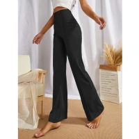 Women's Polyester Solid Regular Fit Pant (Black) - M