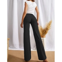 Women's Polyester Solid Regular Fit Pant (Black) - M