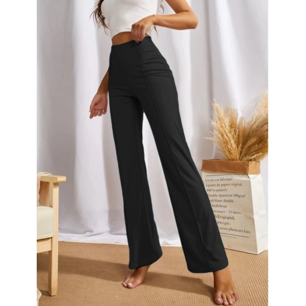 Women's Polyester Solid Regular Fit Pant (Black) - M