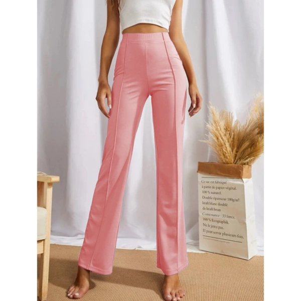 Women's Polyester Solid Regular Fit Pant (Peach) - M