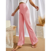 Women's Polyester Solid Regular Fit Pant (Peach) - M