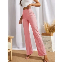 Women's Polyester Solid Regular Fit Pant (Peach) - M