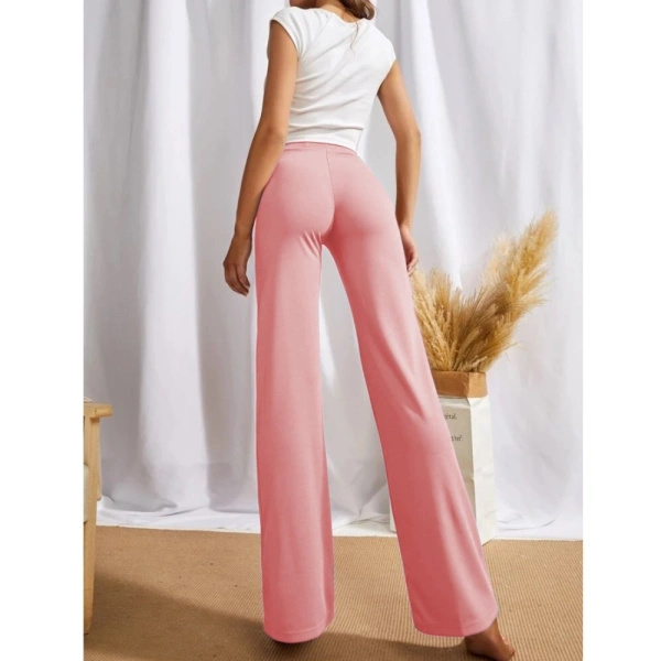 Women's Polyester Solid Regular Fit Pant (Peach) - M