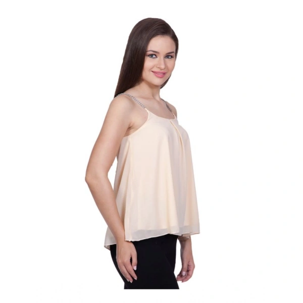 Women's Polyester Solid Shoulder Straps Regular Top (Beige) - L