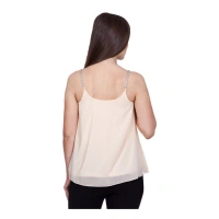 Women's Polyester Solid Shoulder Straps Regular Top (Beige) - L