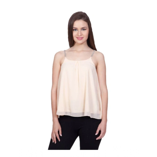 Women's Polyester Solid Shoulder Straps Regular Top (Beige) - L