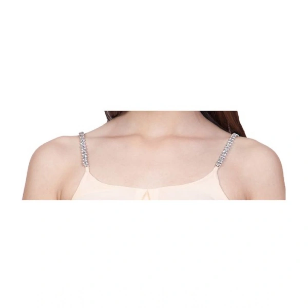 Women's Polyester Solid Shoulder Straps Regular Top (Beige) - L
