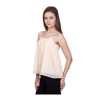 Women's Polyester Solid Shoulder Straps Regular Top (Beige) - L