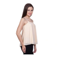Women's Polyester Solid Shoulder Straps Regular Top (Beige) - L
