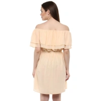 Women's Polyester Solid Sleeveless Knee-Length Dress (Beige) - L