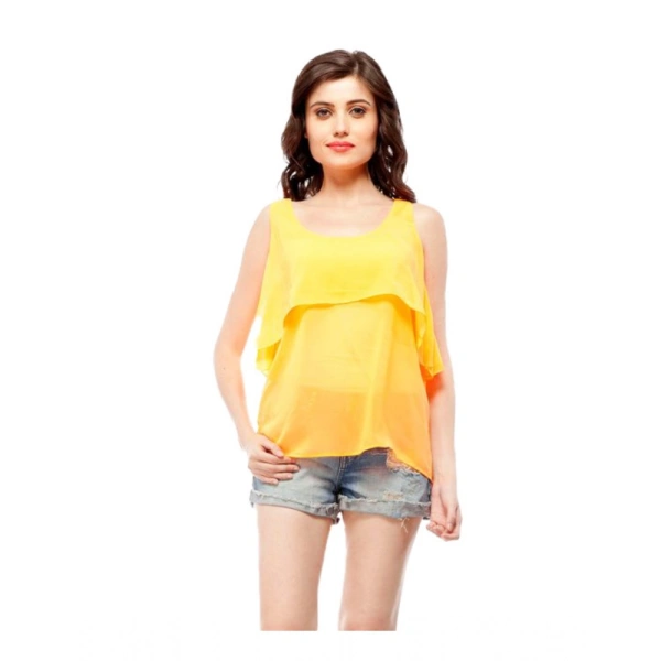 Women's Polyester Solid Sleeveless Regular Top (Orange) - L
