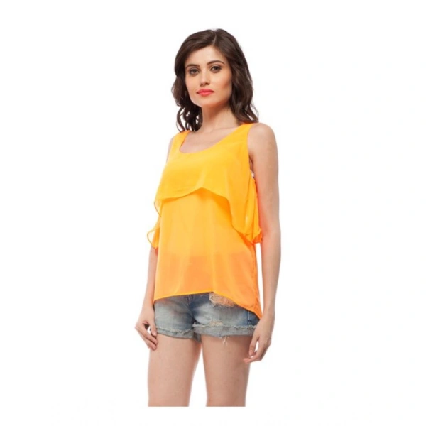 Women's Polyester Solid Sleeveless Regular Top (Orange) - L