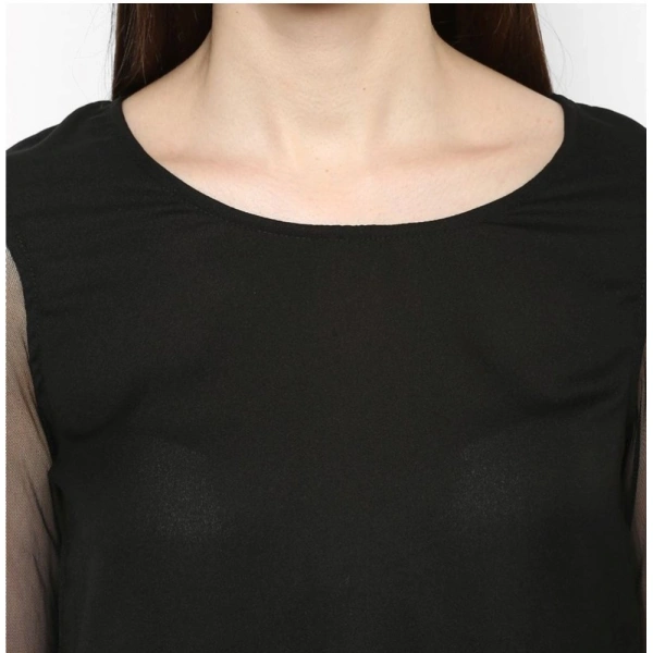 Women's Polyester Solid Tier Sleeve Top (Black) - L
