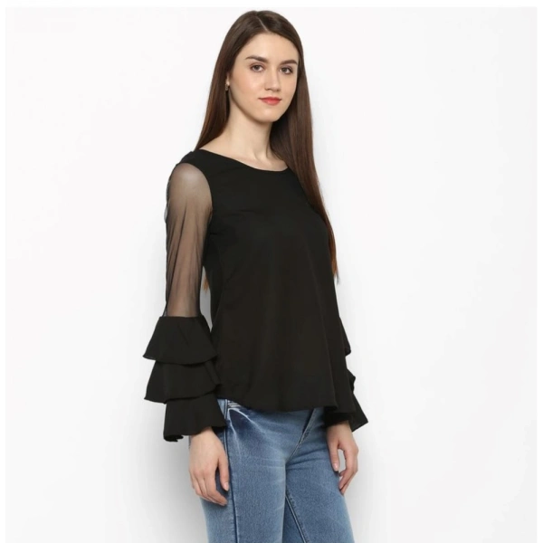 Women's Polyester Solid Tier Sleeve Top (Black) - L