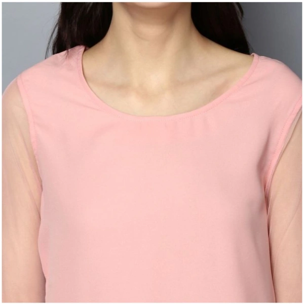 Women's Polyester Solid Tier Sleeve Top (Pink) - L