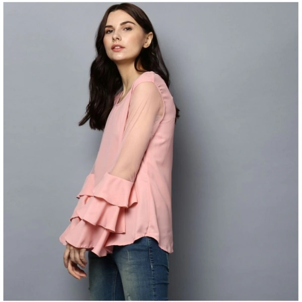 Women's Polyester Solid Tier Sleeve Top (Pink) - L
