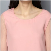 Women's Polyester Solid Tier Sleeve Top (Pink) - L