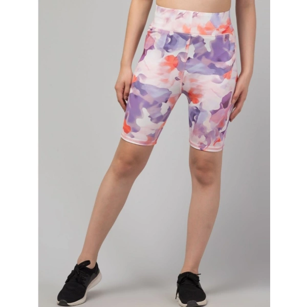 Women's Polyester Spandex Printed Above Knee High Rise Slip On Shorts (Multicolor) - 2XL