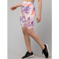 Women's Polyester Spandex Printed Above Knee High Rise Slip On Shorts (Multicolor) - 2XL