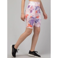 Women's Polyester Spandex Printed Above Knee High Rise Slip On Shorts (Multicolor) - 2XL